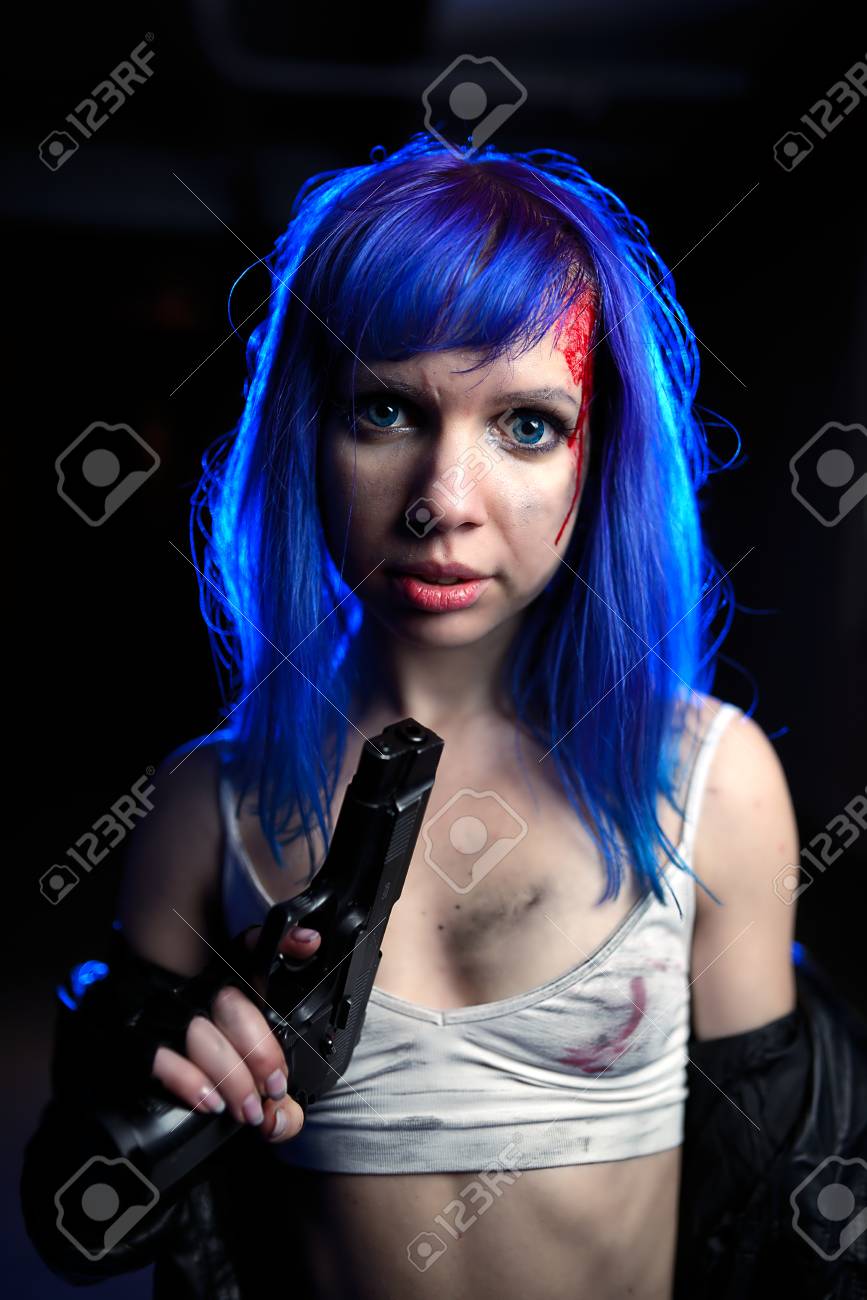 Sexy girls with blue hair