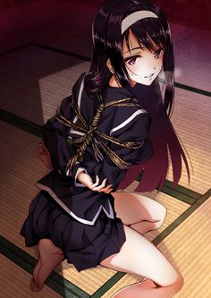 Long black hair anime bondage