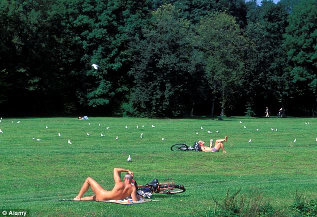 Nude sunbathing public park