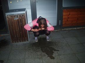 Girl squat pee outdoors