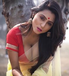 Sexy boob with transparent sari