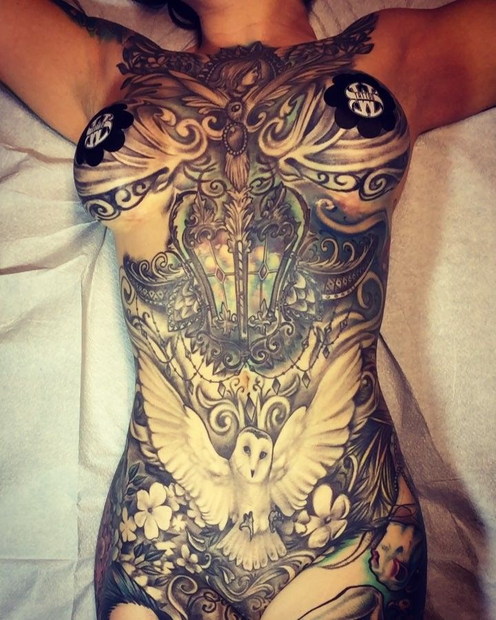 Sexy woman full body tattoos