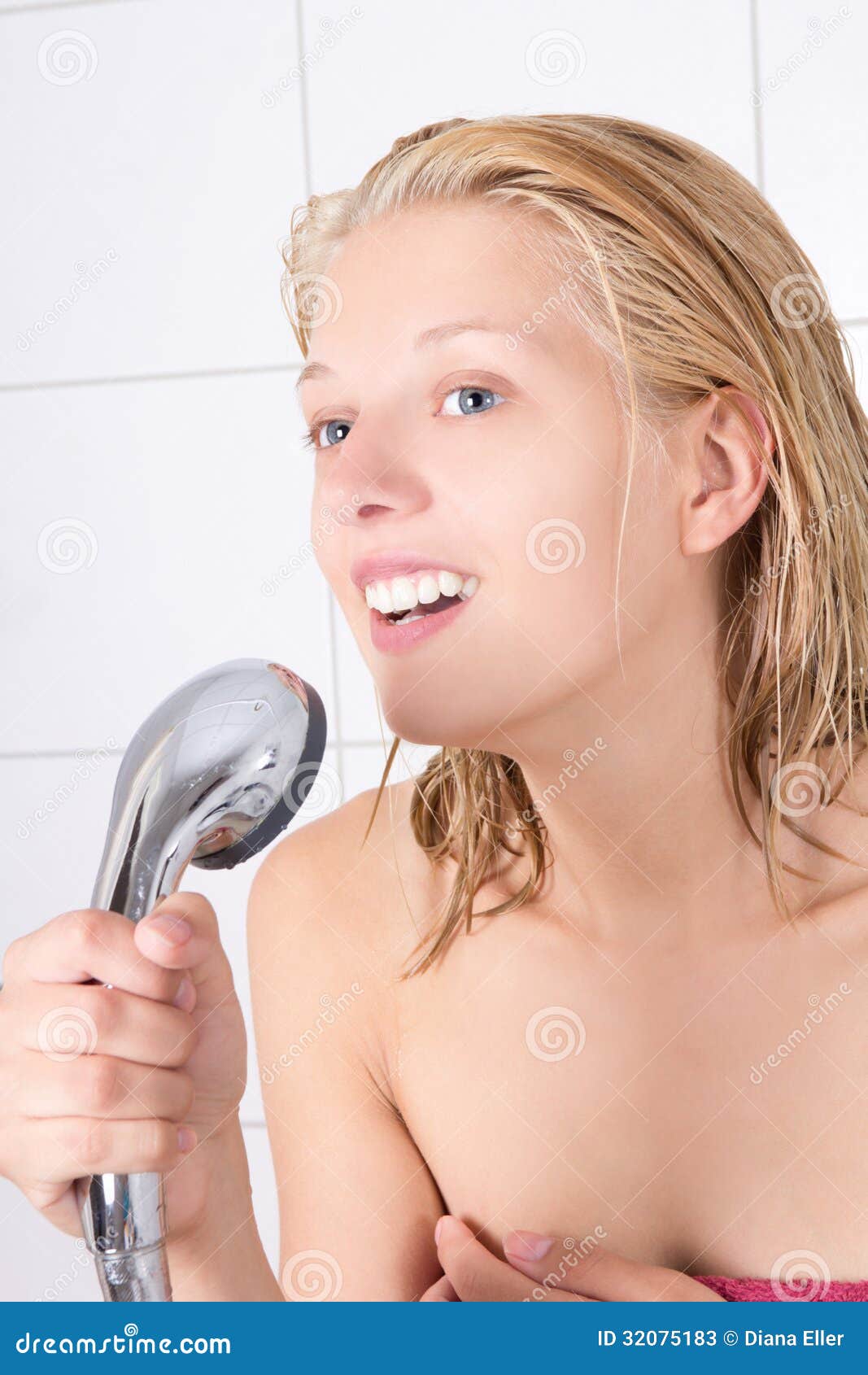 Young teen girls group shower