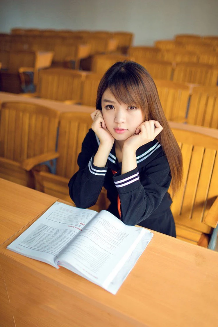 Japanese girls sitting on desk
