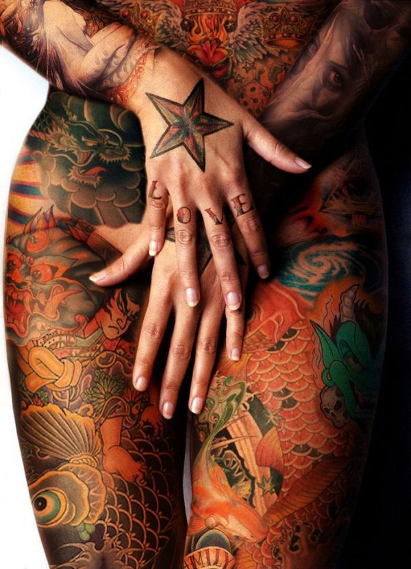 Naked women with full body tattoos