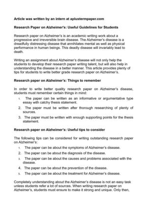 Teen research paper on alzheimer diseas