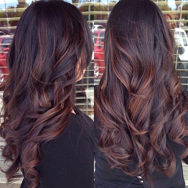 Dark brown hair with red highlights